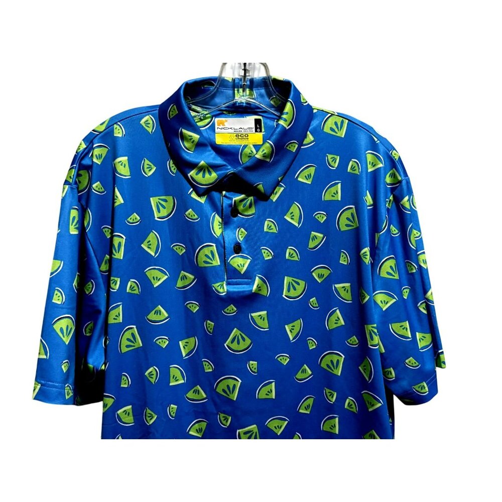Jack Nicklaus Mens Eco Choice LIme Wedge Print Golf Polo Shirt UPF 50 Sz Large